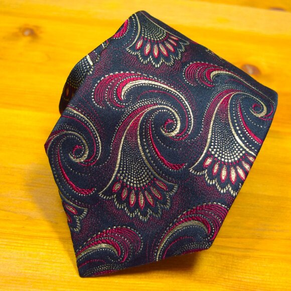 $3999 New Rare Brioni Tie Paisley Black maroon red Handmade Italy 24K Gold Silk - Picture 10 of 16